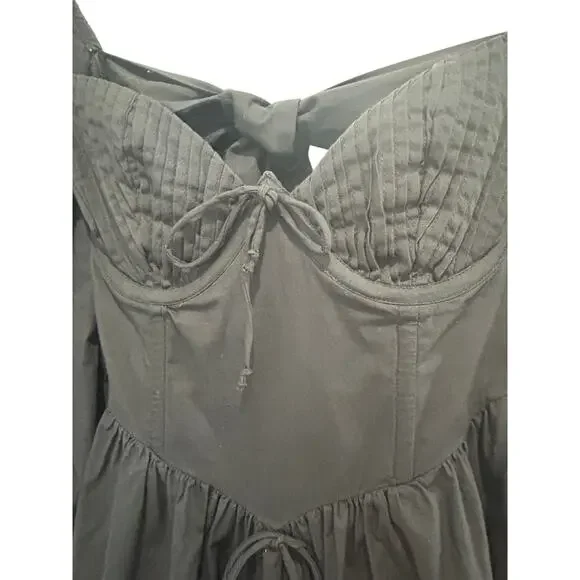For Love & Lemons Ruth Mini Dress Black 100% Organic Cotton Size XS Coquette
